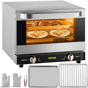 Cooking Equipment | Commercial Convection Oven, 21L/19Qt, Quarter-Size Conventional Oven Countertop, 1440W 3-Tier Toaster w/ Front Glass Door, Electric Baking Oven w/ Trays Wire Racks Clip Gloves, 120V, ETL Listed Cooking Equipment Cooking Equipment