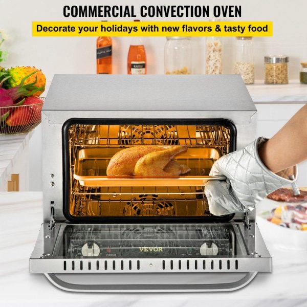 Cooking Equipment | Commercial Convection Oven, 21L/19Qt, Quarter-Size Conventional Oven Countertop, 1440W 3-Tier Toaster w/ Front Glass Door, Electric Baking Oven w/ Trays Wire Racks Clip Gloves, 120V, ETL Listed Cooking Equipment Cooking Equipment