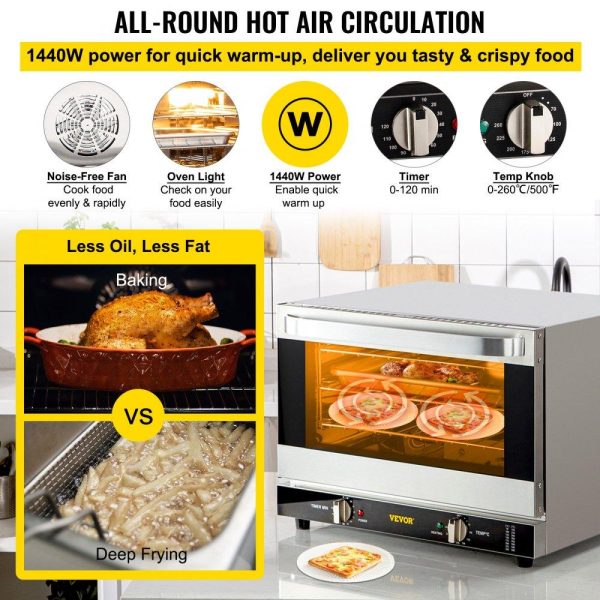 Cooking Equipment | Commercial Convection Oven, 21L/19Qt, Quarter-Size Conventional Oven Countertop, 1440W 3-Tier Toaster w/ Front Glass Door, Electric Baking Oven w/ Trays Wire Racks Clip Gloves, 120V, ETL Listed Cooking Equipment Cooking Equipment