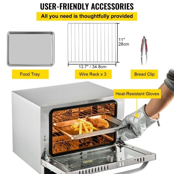 Cooking Equipment | Commercial Convection Oven, 21L/19Qt, Quarter-Size Conventional Oven Countertop, 1440W 3-Tier Toaster w/ Front Glass Door, Electric Baking Oven w/ Trays Wire Racks Clip Gloves, 120V, ETL Listed Cooking Equipment Cooking Equipment