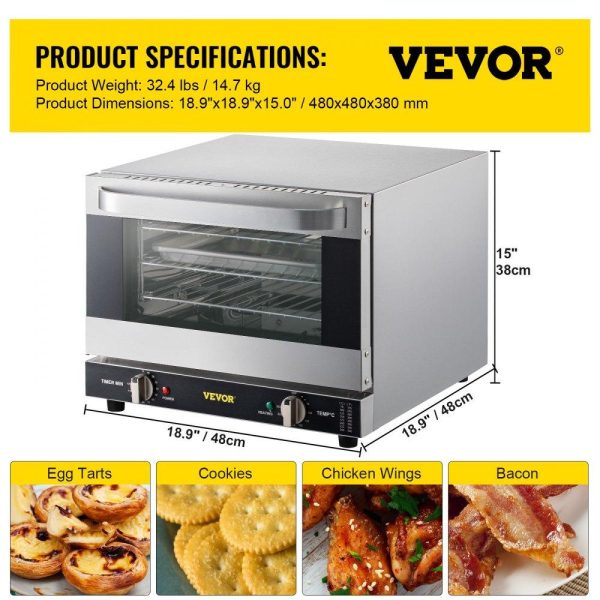 Cooking Equipment | Commercial Convection Oven, 21L/19Qt, Quarter-Size Conventional Oven Countertop, 1440W 3-Tier Toaster w/ Front Glass Door, Electric Baking Oven w/ Trays Wire Racks Clip Gloves, 120V, ETL Listed Cooking Equipment Cooking Equipment