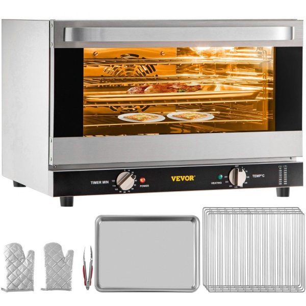 Cooking Equipment | Commercial Convection Oven, 47L/43Qt, Half-Size Conventional Oven Countertop, 1600W 4-Tier Toaster w/ Front Glass Door, Electric Baking Oven w/ Trays Wire Racks Clip Gloves, 120V, ETL Listed Cooking Equipment Cooking Equipment