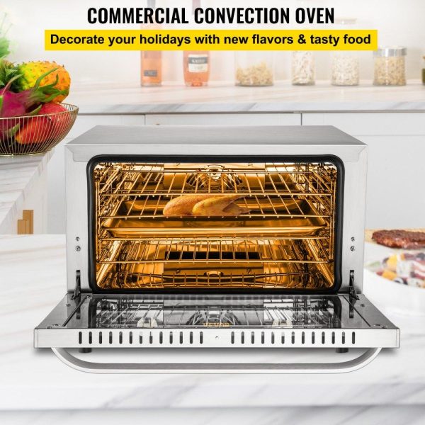 Cooking Equipment | Commercial Convection Oven, 47L/43Qt, Half-Size Conventional Oven Countertop, 1600W 4-Tier Toaster w/ Front Glass Door, Electric Baking Oven w/ Trays Wire Racks Clip Gloves, 120V, ETL Listed Cooking Equipment Cooking Equipment