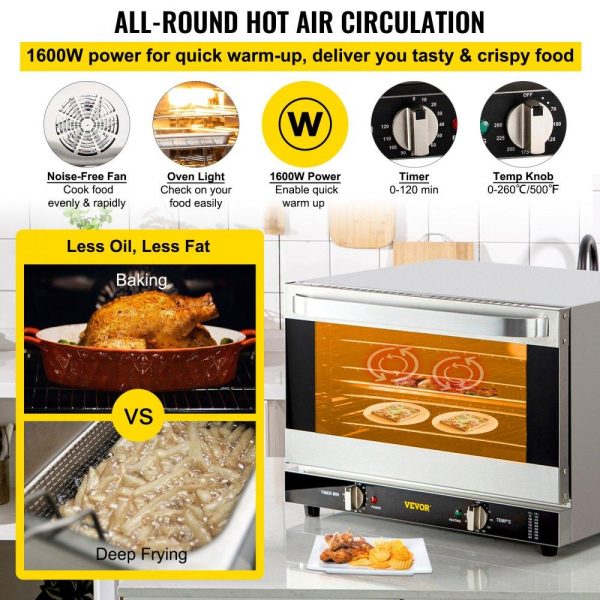 Cooking Equipment | Commercial Convection Oven, 47L/43Qt, Half-Size Conventional Oven Countertop, 1600W 4-Tier Toaster w/ Front Glass Door, Electric Baking Oven w/ Trays Wire Racks Clip Gloves, 120V, ETL Listed Cooking Equipment Cooking Equipment