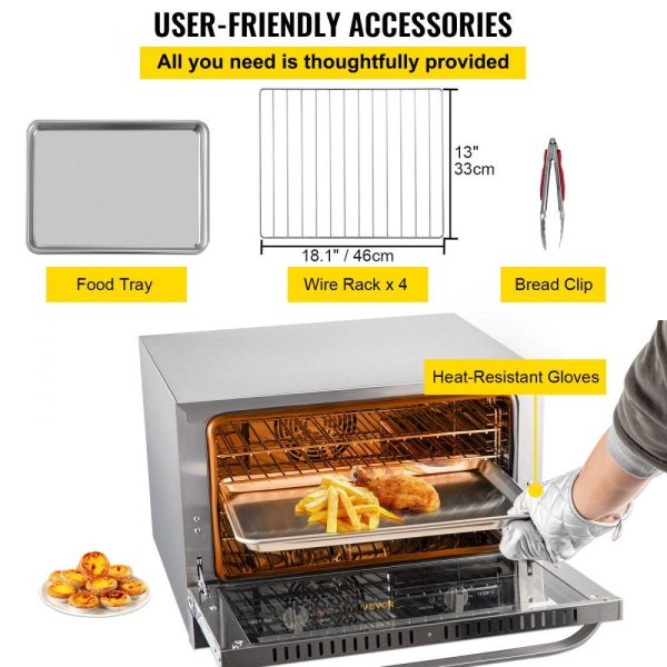 Cooking Equipment | Commercial Convection Oven, 47L/43Qt, Half-Size Conventional Oven Countertop, 1600W 4-Tier Toaster w/ Front Glass Door, Electric Baking Oven w/ Trays Wire Racks Clip Gloves, 120V, ETL Listed Cooking Equipment Cooking Equipment