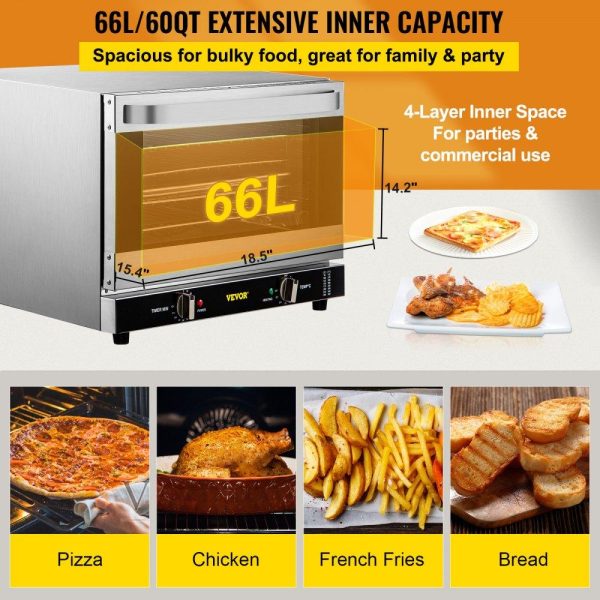 Cooking Equipment | Commercial Convection Oven, 66L/60Qt, Half-Size Conventional Oven Countertop, 1800W 4-Tier Toaster w/ Front Glass Door, Electric Baking Oven w/ Trays Wire Racks Clip Gloves, 120V, ETL Listed Cooking Equipment Cooking Equipment