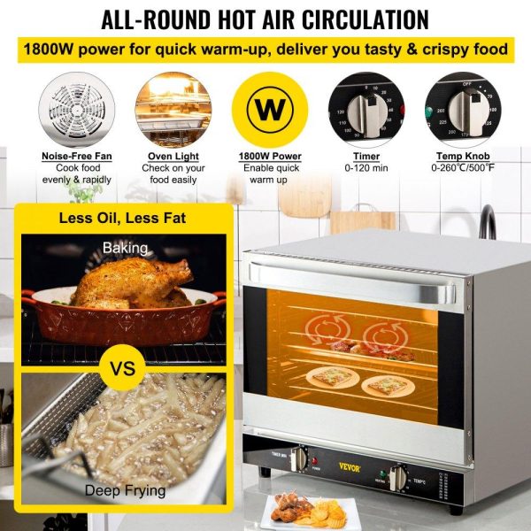 Cooking Equipment | Commercial Convection Oven, 66L/60Qt, Half-Size Conventional Oven Countertop, 1800W 4-Tier Toaster w/ Front Glass Door, Electric Baking Oven w/ Trays Wire Racks Clip Gloves, 120V, ETL Listed Cooking Equipment Cooking Equipment