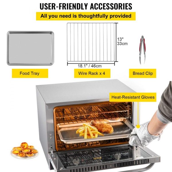 Cooking Equipment | Commercial Convection Oven, 66L/60Qt, Half-Size Conventional Oven Countertop, 1800W 4-Tier Toaster w/ Front Glass Door, Electric Baking Oven w/ Trays Wire Racks Clip Gloves, 120V, ETL Listed Cooking Equipment Cooking Equipment