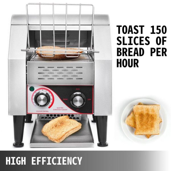 Cooking Equipment | Commercial Conveyor Toaster, 150 Slices / Hour, 1340W Stainless Steel Heavy Duty Industrial Toasters w/ 7 Speed Options, Countertop Electric Restaurant Equipment for Bun Bagel Bread Baked Food Cooking Equipment Cooking Equipment