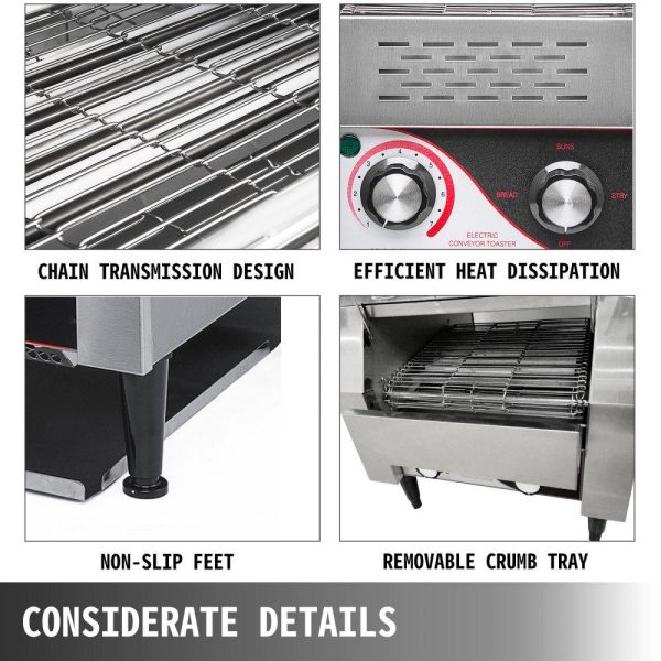 Cooking Equipment | Commercial Conveyor Toaster, 150 Slices / Hour, 1340W Stainless Steel Heavy Duty Industrial Toasters w/ 7 Speed Options, Countertop Electric Restaurant Equipment for Bun Bagel Bread Baked Food Cooking Equipment Cooking Equipment