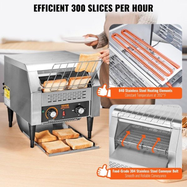 Cooking Equipment | Commercial Conveyor Toaster, 300 Slices/Hour Conveyor Belt Toaster, Heavy Duty Stainless Steel Commercial Toaster Oven, Electric  Restaurant Commercial Toaster for Toast Bun, Bagel, Bread Cooking Equipment Cooking Equipment