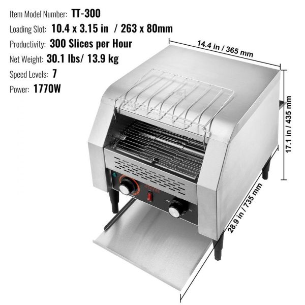 Cooking Equipment | Commercial Conveyor Toaster, 300 Slices/Hour Conveyor Belt Toaster, Heavy Duty Stainless Steel Commercial Toaster Oven, Electric  Restaurant Commercial Toaster for Toast Bun, Bagel, Bread Cooking Equipment Cooking Equipment