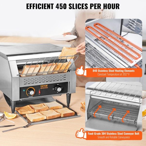 Cooking Equipment | Commercial Conveyor Toaster, 450 Slices/Hour Conveyor Belt Toaster, Heavy Duty Stainless Steel Commercial Toaster Oven, Electric Restaurant Commercial Toaster for Toast Bun, Bagel, Bread Cooking Equipment Cooking Equipment