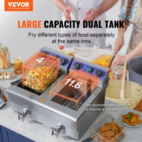 Cooking Equipment | Commercial Electric Deep Fryer Countertop Deep Fryer with Dual Tanks 3000W Cooking Equipment Cooking Equipment