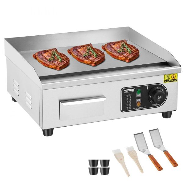 Cooking Equipment | Commercial Electric Griddle, 1700W Countertop Flat Top Grill, 122℉-572 ℉ Adjustable Temp, 17.72 x 11.81 x 0.39in Stainless Steel Griddle Grill with 2 Shovels and 2 Brushes for Home or Restaurant Cooking Equipment Cooking Equipment