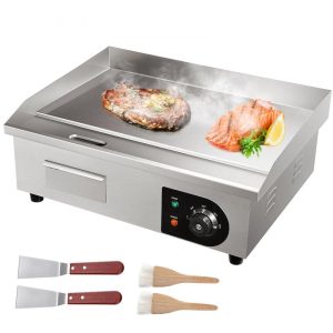 Cooking Equipment | Commercial Electric Griddle, 21″, 1600W Countertop Flat Top Grill, Stainless Steel Teppanyaki Grill with Non Stick Iron Cooking Plate, 122-572℉ Adjustable Temp Control 2 Shovels & Brushes, 110V Cooking Equipment Cooking Equipment