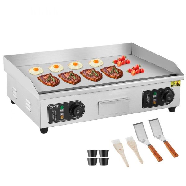 Cooking Equipment | Commercial Electric Griddle, 2800W Countertop Flat Top Grill, 122℉-572 ℉ Adjustable Temp, 25.98 x 15.75 x 0.39in Stainless Steel Griddle Grill with 2 Shovels and 2 Brushes for Home or Restaurant Cooking Equipment Cooking Equipment