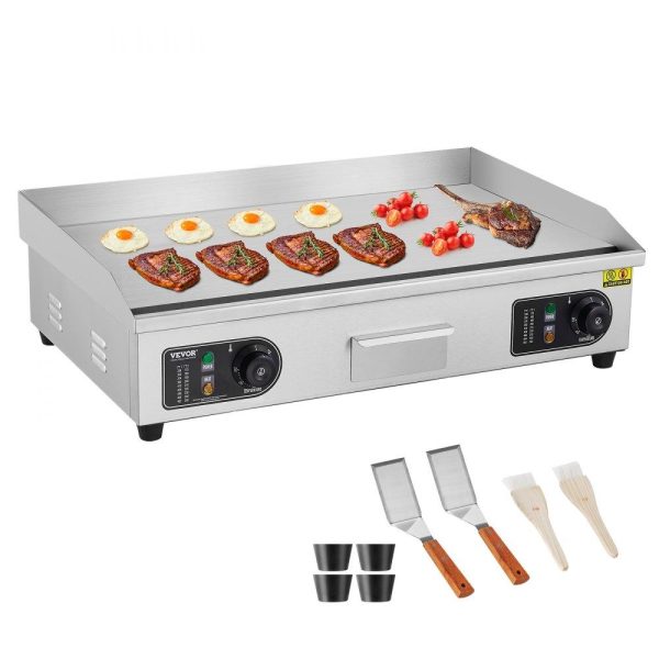 Cooking Equipment | Commercial Electric Griddle, 2800W Countertop Flat Top Grill, 122℉-572 ℉ Adjustable Temp, 28.74 x 15.75 x 0.39in Stainless Steel Griddle Grill with 2 Shovels and 2 Brushes for Home or Restaurant Cooking Equipment Cooking Equipment