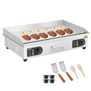 Cooking Equipment | Commercial Electric Griddle, 2800W Countertop Half-Flat Top Grill, 122℉-572℉ Adjustable Temp, 28.74×15.75×0.39in Stainless Steel Griddle Grill with 2 Shovels and 2 Brushes for Home or Restaurant Cooking Equipment Cooking Equipment