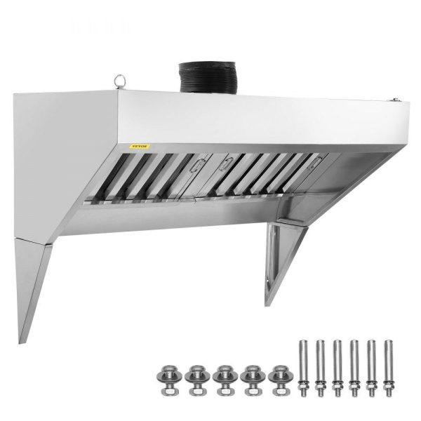 Cooking Equipment | Commercial Exhaust Hood, 4FT Food Truck Hood Exhaust, 201 Stainless Steel Concession Trailer Hood with 2 Detachable U-shaped Grid Oil Filter Mesh, Rust Resistant Vent Hood for Kitchen Restaurant Cooking Equipment Cooking Equipment