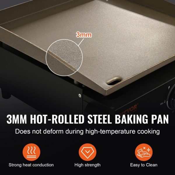 Cooking Equipment | Commercial Griddle, 16.9″ Heavy Duty Manual Flat Top Griddle, Countertop Gas Grill with Non-Stick Cooking Plate, Steel LPG Gas Griddle, 1-Burner Restaurant Portable Grill –  13,000 BTU Cooking Equipment Cooking Equipment