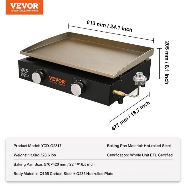 Cooking Equipment | Commercial Griddle, 22.4″ Heavy Duty Manual Flat Top Griddle, Countertop Gas Grill with Non-Stick Cooking Plate, Steel LPG Gas Griddle, H-Shaped Burner Restaurant Portable Grill, 22,000 BTU Cooking Equipment Cooking Equipment