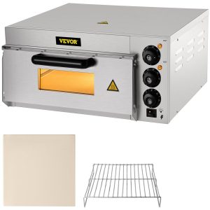 Cooking Equipment | Commercial Pizza Oven Countertop, 14″ Single Deck Layer, 110V 1300W Stainless Steel Electric Pizza Oven with Stone and Shelf, Multipurpose Indoor Pizza Maker for Restaurant Home Pretzels Baked Cooking Equipment Cooking Equipment