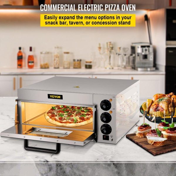 Cooking Equipment | Commercial Pizza Oven Countertop, 14″ Single Deck Layer, 110V 1300W Stainless Steel Electric Pizza Oven with Stone and Shelf, Multipurpose Indoor Pizza Maker for Restaurant Home Pretzels Baked Cooking Equipment Cooking Equipment