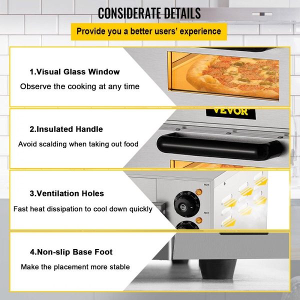 Cooking Equipment | Commercial Pizza Oven Countertop, 14″ Single Deck Layer, 110V 1300W Stainless Steel Electric Pizza Oven with Stone and Shelf, Multipurpose Indoor Pizza Maker for Restaurant Home Pretzels Baked Cooking Equipment Cooking Equipment