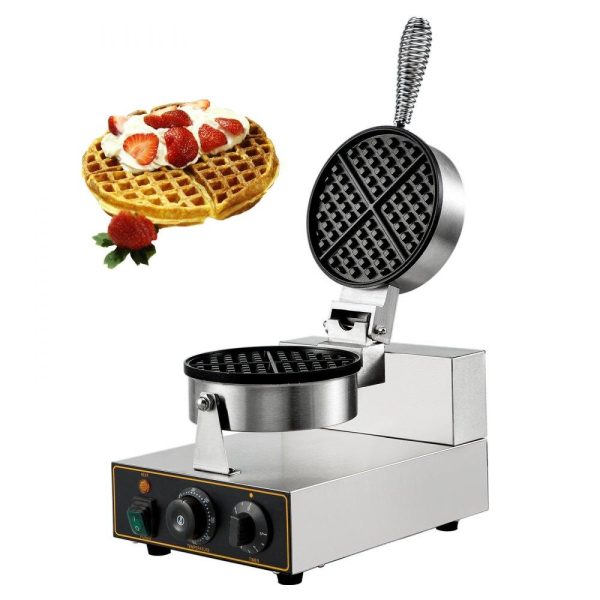 Cooking Equipment | Commercial Round Waffle Maker Nonstick 1100W Stainless Steel 110V Temperature and Time Control, Suitable for Restaurant Bakeries Snack Bar Family, Non-rotated Cooking Equipment Cooking Equipment