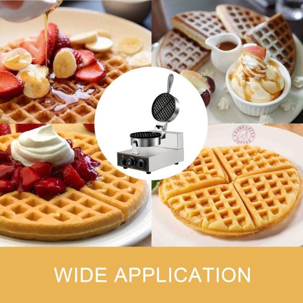 Cooking Equipment | Commercial Round Waffle Maker Nonstick 1100W Stainless Steel 110V Temperature and Time Control, Suitable for Restaurant Bakeries Snack Bar Family, Non-rotated Cooking Equipment Cooking Equipment