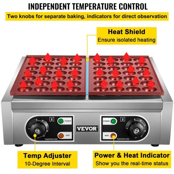 Cooking Equipment | Commercial Takoyaki Maker, 56PCs Japanese Octopus Fish Ball Machine, 2kW Heating Takoyaki Grill Maker, Octopus Meatball Machine w/ 2 Non-Stick Plates, Fish Ball Maker w/ Independent Temp Control Cooking Equipment Cooking Equipment