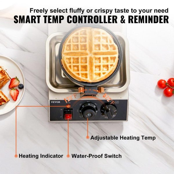 Cooking Equipment | Commerical Round Waffle Maker 1300W Rotatable Non-Stick Waffle Iron 120V Cooking Equipment Cooking Equipment