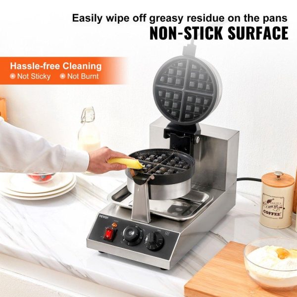 Cooking Equipment | Commerical Round Waffle Maker 1300W Rotatable Non-Stick Waffle Iron 120V Cooking Equipment Cooking Equipment