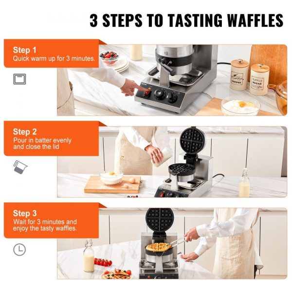 Cooking Equipment | Commerical Round Waffle Maker 1300W Rotatable Non-Stick Waffle Iron 120V Cooking Equipment Cooking Equipment