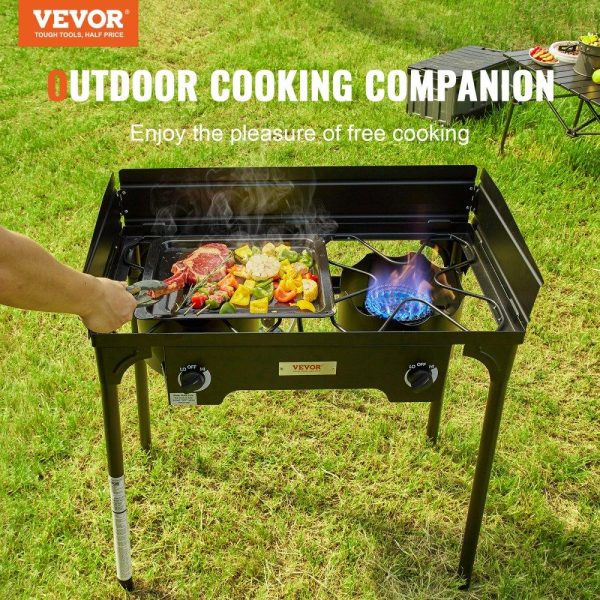 Cooking Equipment | Double Burner Outdoor Camping Stove, 60,000-BTU Camping Modular Cooking Stove, Heavy Duty Carbon Steel Gas Cooker with Windscreen & Detachable Legs Stand & PSI Regulator, for BBQ Camp Patio RV Cooking Equipment Cooking Equipment