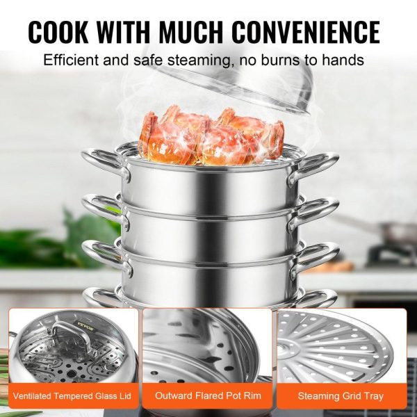 Cooking Equipment | Dumpling Steamer Stainless Steel 5 Titer for for Cook Soup, Noodles, Fishes Work with Gas Electric Grill Stove Top, Dia 30cm/11.8inch, Pot Cooking Equipment Cooking Equipment