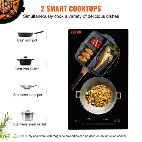 Cooking Equipment | Electric Cooktop, 2 Burners, 12” Induction Stove Top, Built-in Magnetic Cooktop 1800W, 9 Heating Level Multifunctional Burner, LED Touch Screen w/ Child Lock & Over-Temperature Protection Cooking Equipment Cooking Equipment