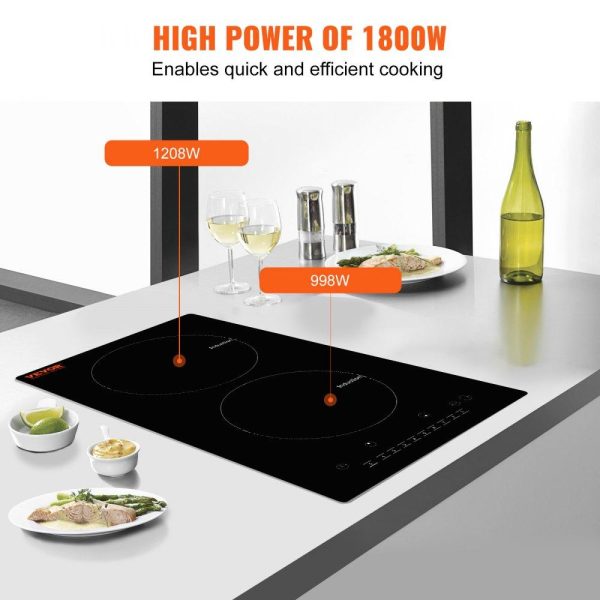 Cooking Equipment | Electric Cooktop, 2 Burners, 12” Induction Stove Top, Built-in Magnetic Cooktop 1800W, 9 Heating Level Multifunctional Burner, LED Touch Screen w/ Child Lock & Over-Temperature Protection Cooking Equipment Cooking Equipment