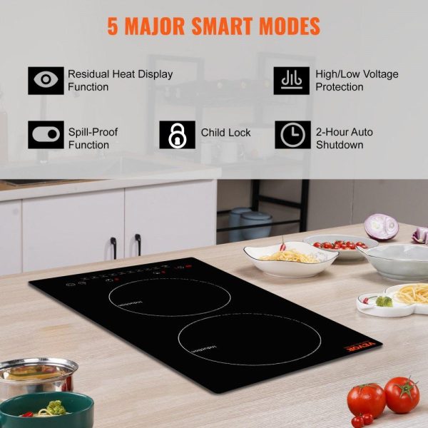 Cooking Equipment | Electric Cooktop, 2 Burners, 12” Induction Stove Top, Built-in Magnetic Cooktop 1800W, 9 Heating Level Multifunctional Burner, LED Touch Screen w/ Child Lock & Over-Temperature Protection Cooking Equipment Cooking Equipment