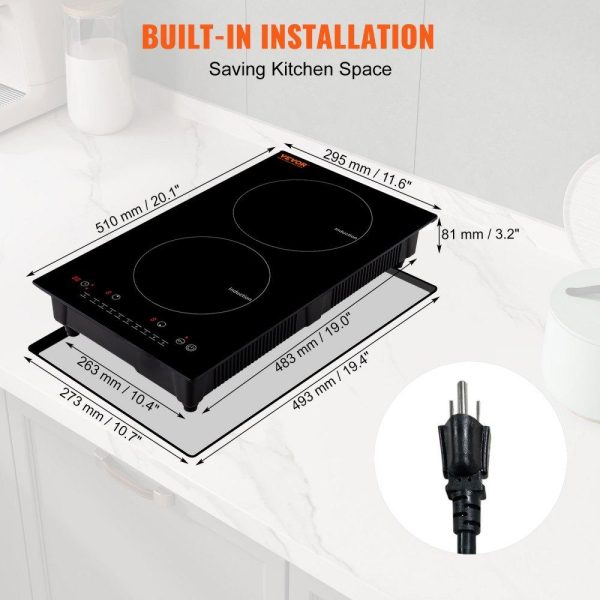 Cooking Equipment | Electric Cooktop, 2 Burners, 12” Induction Stove Top, Built-in Magnetic Cooktop 1800W, 9 Heating Level Multifunctional Burner, LED Touch Screen w/ Child Lock & Over-Temperature Protection Cooking Equipment Cooking Equipment