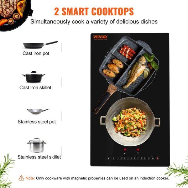 Cooking Equipment | Electric Cooktop, 2 Burners, 12” Induction Stove Top, Built-in Magnetic Cooktop 3000W, 9 Heating Level Multifunctional Burner, LED Touch Screen w/ Child Lock & Over-Temperature Protection Cooking Equipment Cooking Equipment