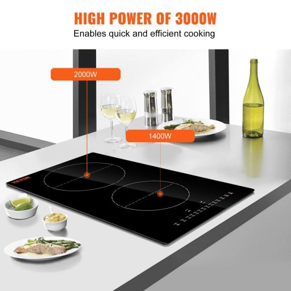 Cooking Equipment | Electric Cooktop, 2 Burners, 12” Induction Stove Top, Built-in Magnetic Cooktop 3000W, 9 Heating Level Multifunctional Burner, LED Touch Screen w/ Child Lock & Over-Temperature Protection Cooking Equipment Cooking Equipment