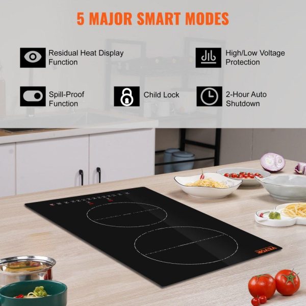 Cooking Equipment | Electric Cooktop, 2 Burners, 12” Induction Stove Top, Built-in Magnetic Cooktop 3000W, 9 Heating Level Multifunctional Burner, LED Touch Screen w/ Child Lock & Over-Temperature Protection Cooking Equipment Cooking Equipment