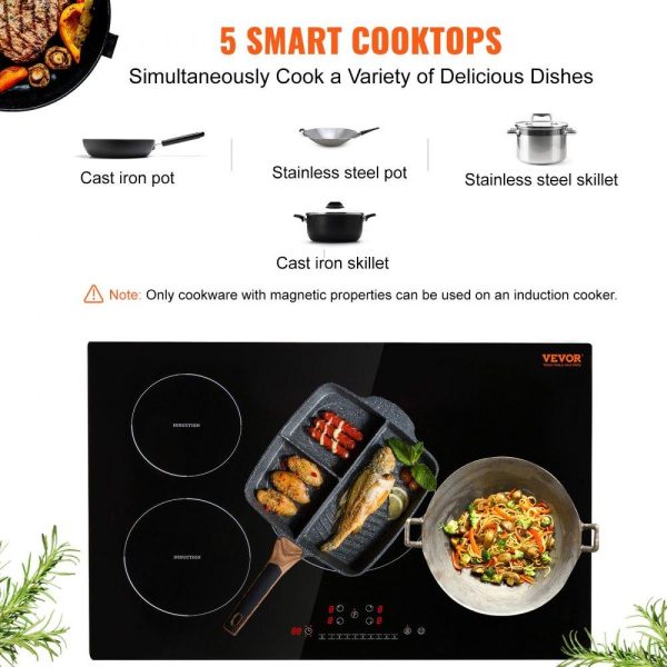 Cooking Equipment | Electric Cooktop, 4 Burners, 30” Induction Stove Top, Built-in Magnetic Cooktop 7500W, 9 Heating Level Multifunctional Burner, LED Touch Screen with Child Lock & Over-Temperature Protection Cooking Equipment Cooking Equipment