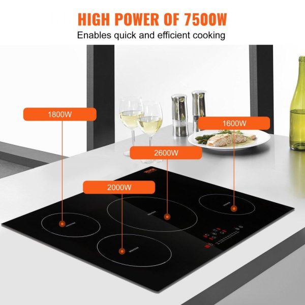 Cooking Equipment | Electric Cooktop, 4 Burners, 30” Induction Stove Top, Built-in Magnetic Cooktop 7500W, 9 Heating Level Multifunctional Burner, LED Touch Screen with Child Lock & Over-Temperature Protection Cooking Equipment Cooking Equipment