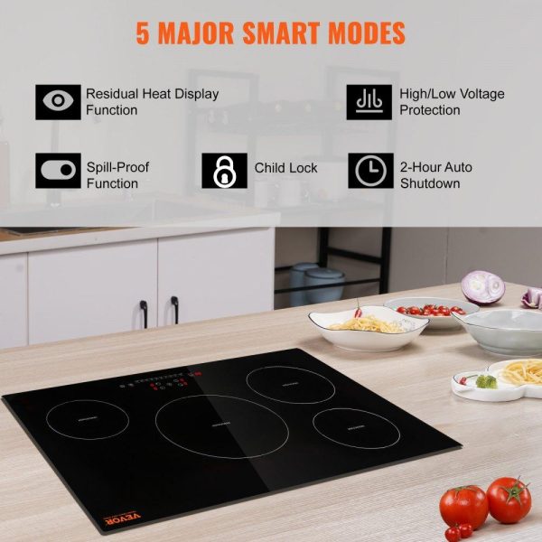 Cooking Equipment | Electric Cooktop, 4 Burners, 30” Induction Stove Top, Built-in Magnetic Cooktop 7500W, 9 Heating Level Multifunctional Burner, LED Touch Screen with Child Lock & Over-Temperature Protection Cooking Equipment Cooking Equipment