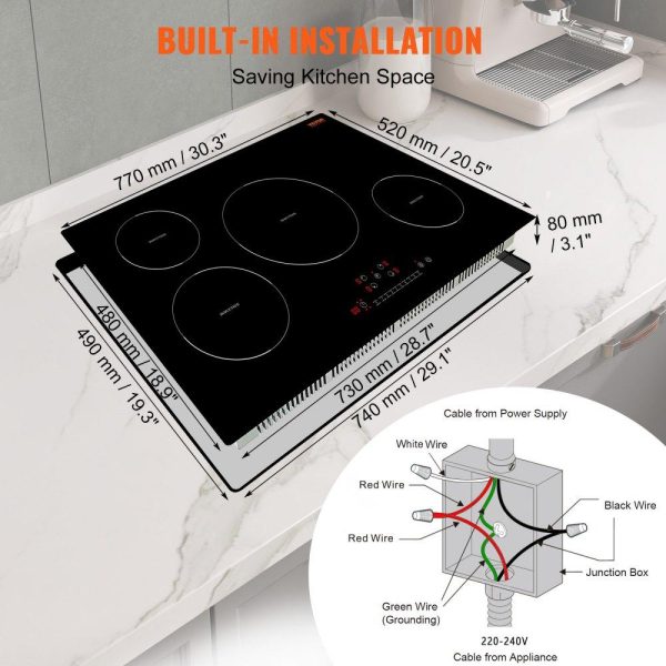 Cooking Equipment | Electric Cooktop, 4 Burners, 30” Induction Stove Top, Built-in Magnetic Cooktop 7500W, 9 Heating Level Multifunctional Burner, LED Touch Screen with Child Lock & Over-Temperature Protection Cooking Equipment Cooking Equipment