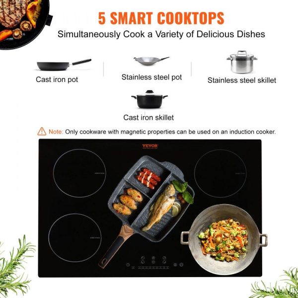 Cooking Equipment | Electric Cooktop, 5 Burners, 30” Induction Stove Top, Built-in Magnetic Cooktop 9200W, 9 Heating Level Multifunctional Burner, LED Touch Screen w/ Child Lock & Over-Temperature Protection Cooking Equipment Cooking Equipment