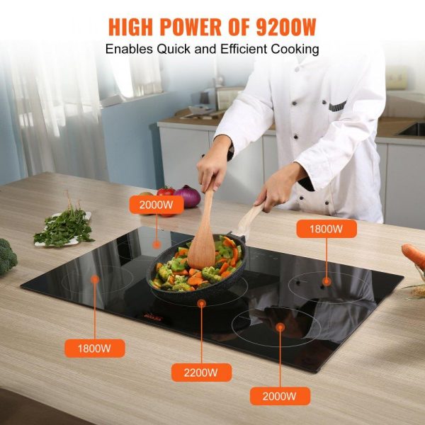 Cooking Equipment | Electric Cooktop, 5 Burners, 30” Induction Stove Top, Built-in Magnetic Cooktop 9200W, 9 Heating Level Multifunctional Burner, LED Touch Screen w/ Child Lock & Over-Temperature Protection Cooking Equipment Cooking Equipment